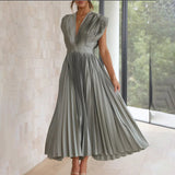 Marni | Blush Pleated V-Neck Midi Dress