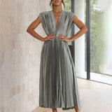 Marni | Blush Pleated V-Neck Midi Dress