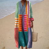 Eugenie | Rainbow Striped V-Neck Dress