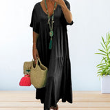 Maelis | Beige Tiered V-Neck Maxi Dress