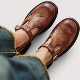 Brigitte | Brown Brogue T-Bar Mary Janes
