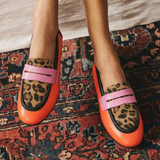 Sia | Orange Leopard Pink-Bar Loafers