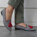 Sasha | Houndstooth Red-Tassel Loafers