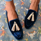 Celestia | Navy White-Tassel Loafers