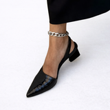 Lynn | Black Pointed Slingback Heels