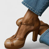 Aveline | Brown Block Heel Sandals