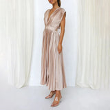 Marni | Blush Pleated V-Neck Midi Dress