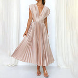 Marni | Blush Pleated V-Neck Midi Dress
