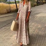 Louisa | Blue Geometric V-Neck Maxi Dress