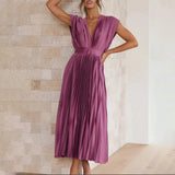 Marni | Blush Pleated V-Neck Midi Dress