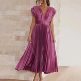 Marni | Blush Pleated V-Neck Midi Dress