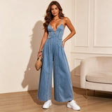 Francesca | Wide Denim Jumpsuit with Straps