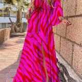 Daria | Pink Abstract Belted Maxi Dress