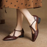 Juliette | Brown Braided T-Strap Pumps