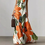 Aline | Orange Botanical Strap Maxi Dress