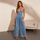 Francesca | Wide Denim Jumpsuit with Straps