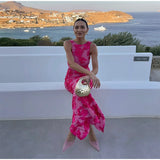 Malca | Pink Floral Halter Maxi Dress