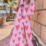 Daria | Pink Abstract Belted Maxi Dress