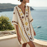 Vera | Cream Geometric Kaftan Dress