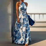 Camille | Blue Floral Halter Maxi Dress