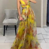 Elara | Orange Abstract Strap Maxi Dress