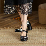 Yvonne | Brown T-Bar Block-Heel Pumps