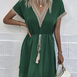 Sabrina | White Drawstring V-Neck Dress
