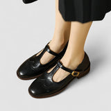 Ruth | Beige Brogue Mary Jane Pumps
