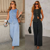 Marta | Denim Set with Button Vest