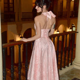 Clara | Pink Lace Halter Midi Dress