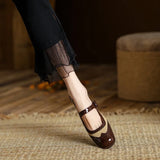 Yvonne | Brown T-Bar Block-Heel Pumps