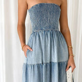 Lucia | Off-the-Shoulder Denim Dress with Tiered Skirt