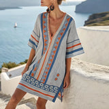 Gabriella | Blue Border Print Kaftan Dress
