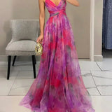 Elara | Orange Abstract Strap Maxi Dress