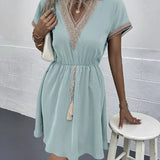 Sabrina | White Drawstring V-Neck Dress