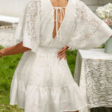 Carole | White Lace Flutter-Sleeve Dress