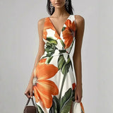 Aline | Orange Botanical Strap Maxi Dress