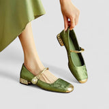 Simone | Green Metallic Mary Jane Heels