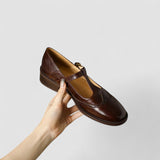 Ruth | Beige Brogue Mary Jane Pumps