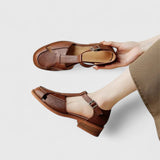 Monika | Beige Cut-Out T-Bar Shoes