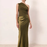 Celeste | Brown One-Shoulder Maxi Dress