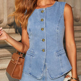 Marta | Denim Set with Button Vest