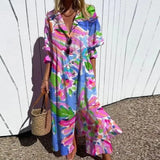 Marissa | Blue Leaf-Print Button Dress
