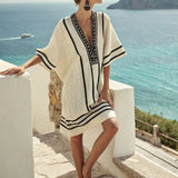 Luna | Cream Black-Trim Kaftan Dress