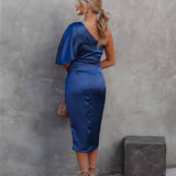 Gigi | Cobalt Draped One-Shoulder Dress