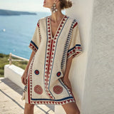 Marit | Cream Geometric Kaftan Dress