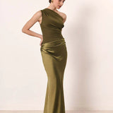 Celeste | Brown One-Shoulder Maxi Dress