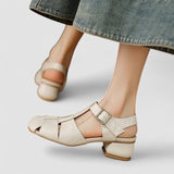 Eveline | Brown Woven Peep-Toe Pumps