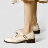 Ruth | Beige Brogue Mary Jane Pumps