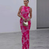 Malca | Pink Floral Halter Maxi Dress